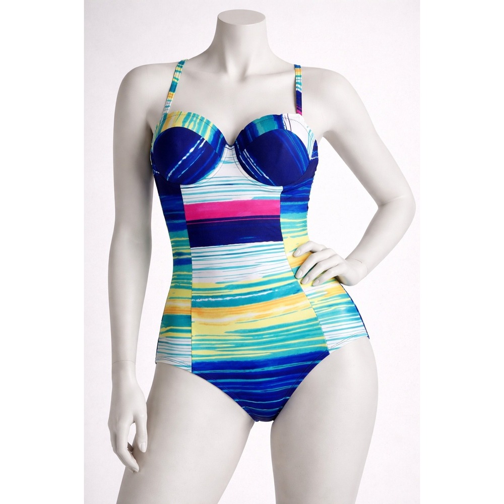 Cupshe Multicolor Striped Underwire One Piece Swimsuit Sweetheart Neckline XL